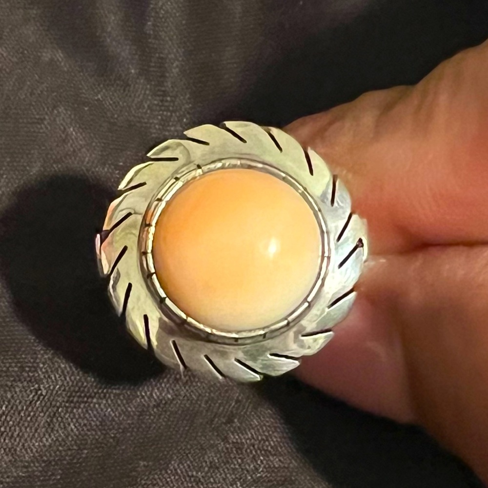Peach Stone Vintage Sterling Silver Ring